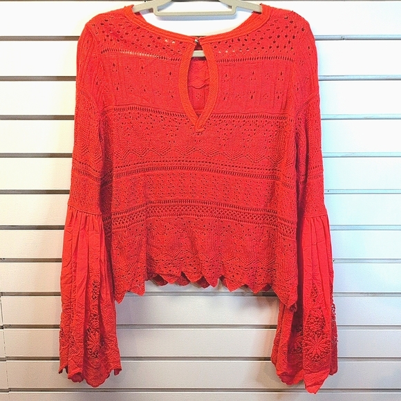 Free People Once Upon a Time Bell Sleeve Top knit lace detail size S NWOT - Picture 6 of 10